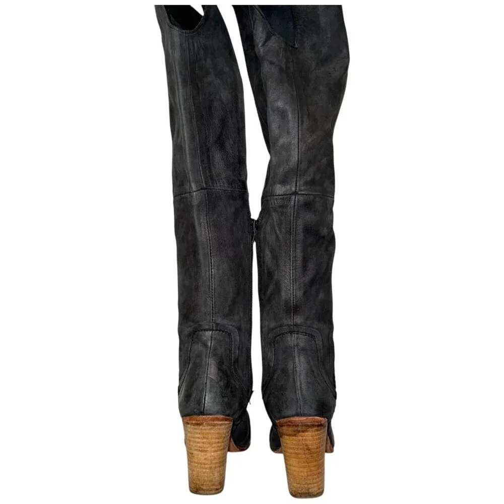 FREE PEOPLE Jack Over-the-Knee Tall Heel Boot 36 Leather Distressed Boho Goth